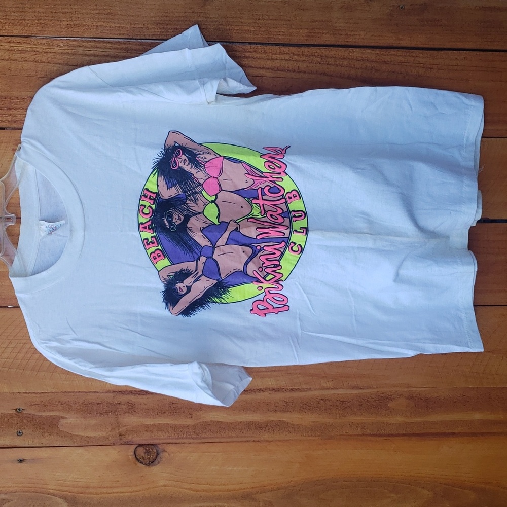 Bikini Watchers Beach Club White Shirt Short Sleeve Crew Neck XL